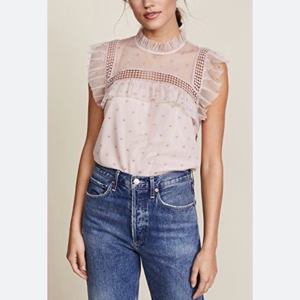 BB Dakota | Pink/ NudeSheer Neck Lace Detail Sleeveless Keyhole Back Size XS